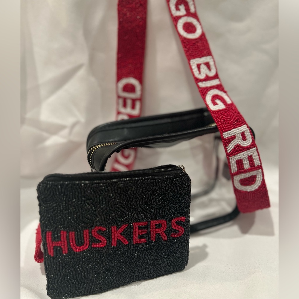 Go Big Red Beaded Purse Strap & Clear Bag - Picture 2 of 3